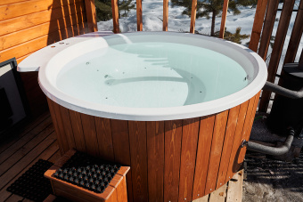 Купель HomeLake круглая с композитной чашей и отделкой деревом