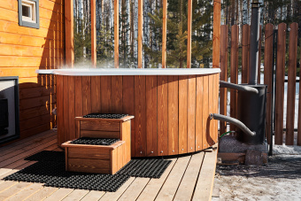 Купель HomeLake круглая с композитной чашей и отделкой деревом