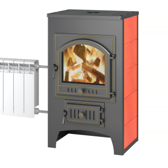 Печь-Камин Везувий ПК-01 (205) с плитой и теплообменником красный 12 кВт (200м3)